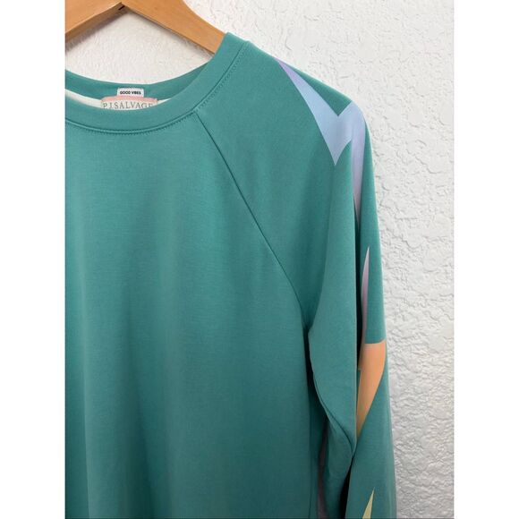 PJ Salvage Good Vibes Lighting Bolt Pajama Top Sea Green Size S - Picture 6 of 12